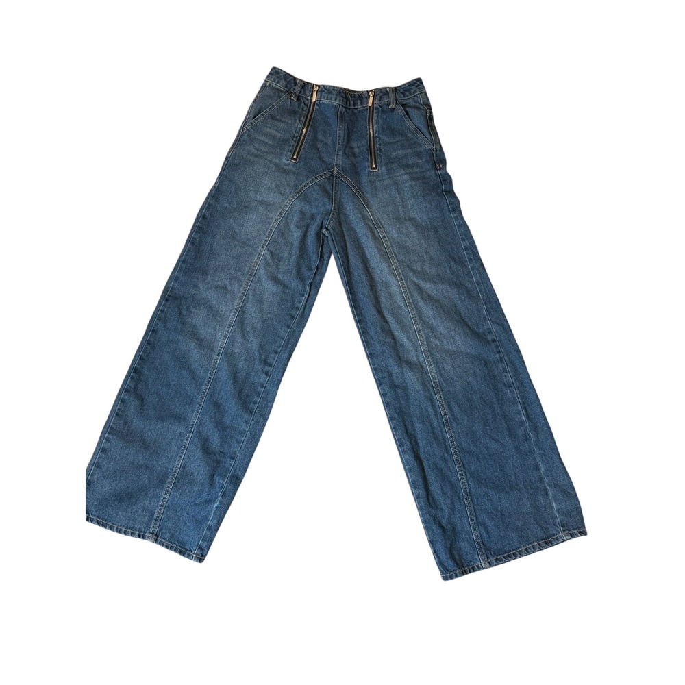 Habitual Girl Blue Wide Leg Jeans Double Zipper Front Denim Size 16 Kids